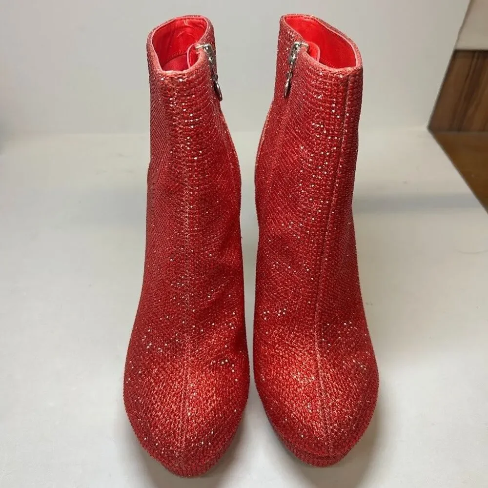 Thalia Sodi Womens 10 M Red Chiara Bedazzled  High Heel Booties DISPLAY RH9